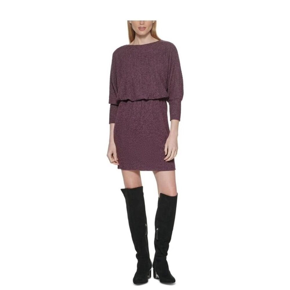 Jessica Howard Missy Women's Blouson Mini Sweater Dress JH1M2368 Purple Size 16